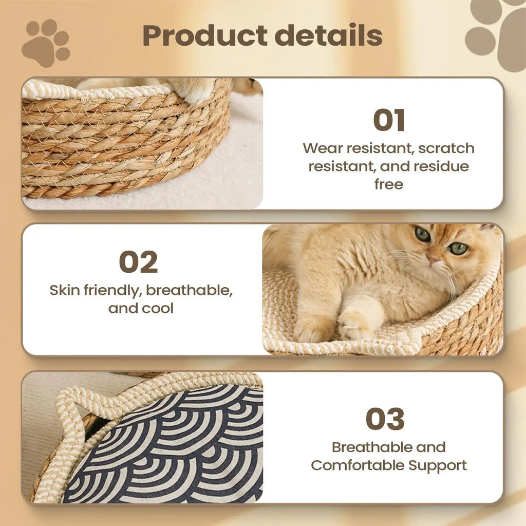 Cat Bed Sofa Cat Scratch Board  Wear-Resistant Cat Bed Natural Rattan Weave Dog Cat House Pet Sleeping Bed Pet supplies