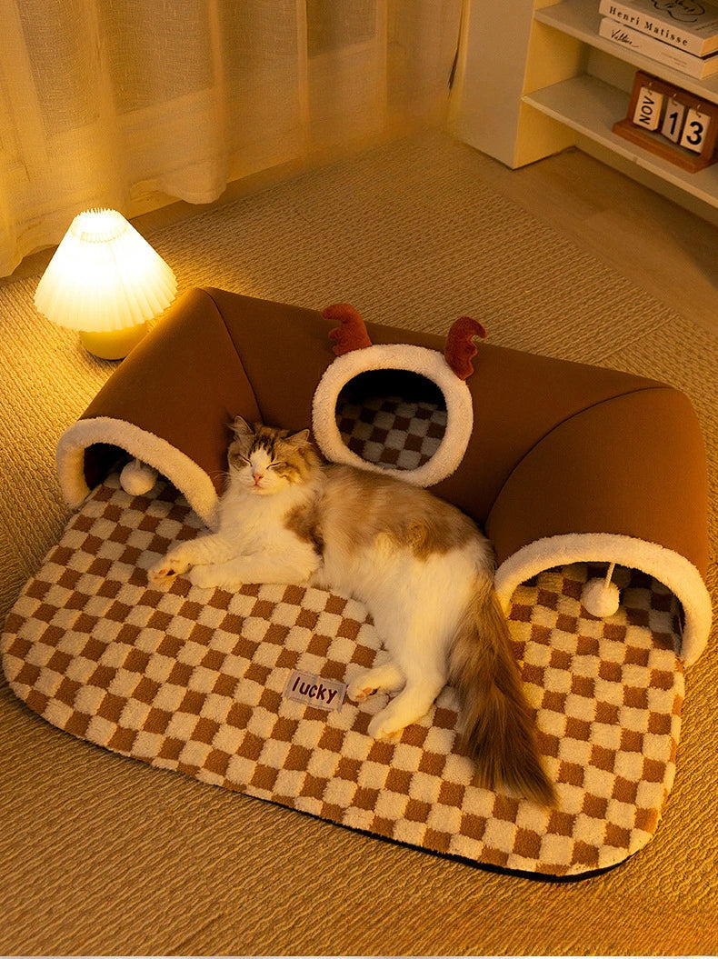 Autumn Winter Cat Nest Thickened Warm Hide and Seek Cats Tunnel Interesting Design Pet Beds Moisture-proof Cat Supplies