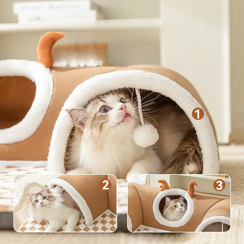 Autumn Winter Cat Nest Thickened Warm Hide and Seek Cats Tunnel Interesting Design Pet Beds Moisture-proof Cat Supplies